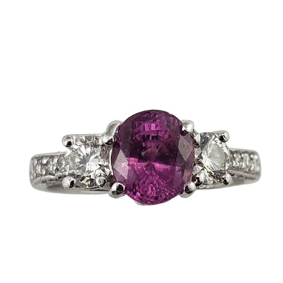 Vintage Platinum Pink Glass and Diamond Ring Size 6.5 GAI Certified